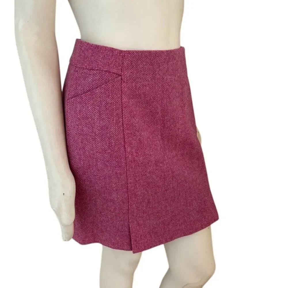 BODEN British Tweed by MOON 100% Wool Pink Herringbone Skirt SZ 6